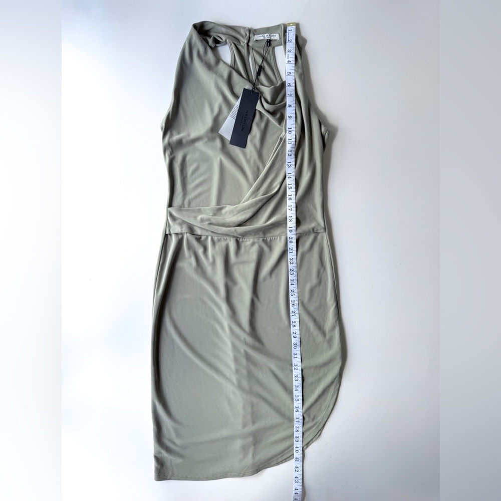 NWT Halston Heritage Asymmetrical Draped Cowl Neck Midi Dress Sage Khaki Green M - Picture 13 of 16